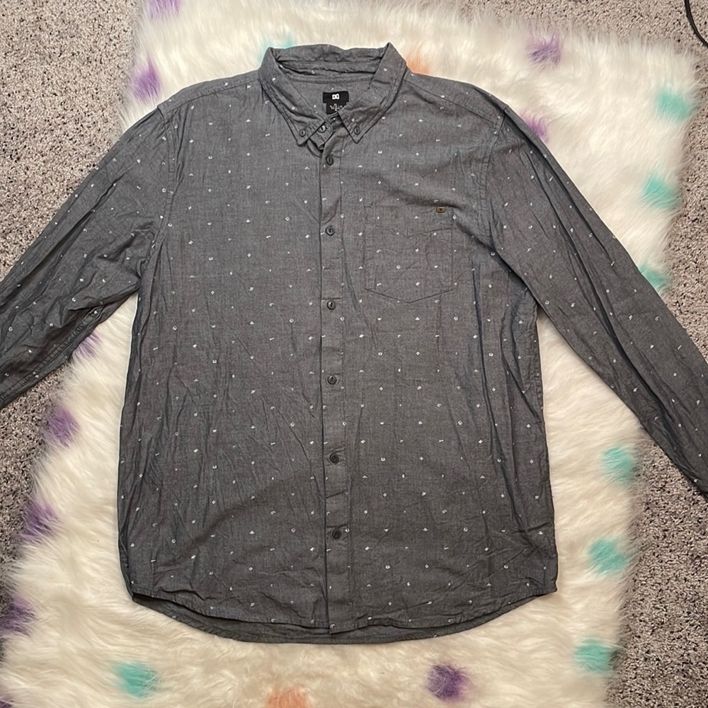 DC Mens Gray‎ Long Sleeve Button Up Top Size XL